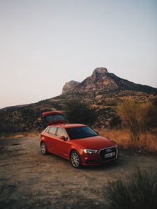 Preview wallpaper audi q5, red, mountains