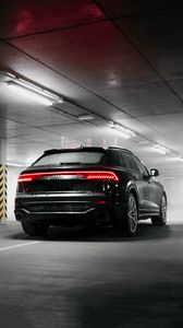 Preview wallpaper audi q8, audi, car, suv, black, rear view