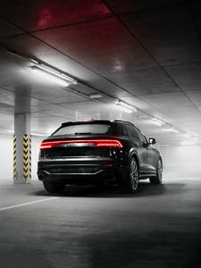 Preview wallpaper audi q8, audi, car, suv, black, rear view