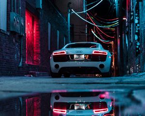 Preview wallpaper audi r8, audi, car, sports car, white, neon