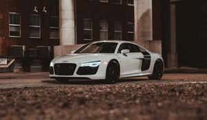 Preview wallpaper audi r8, audi, car, sports car, white, side view