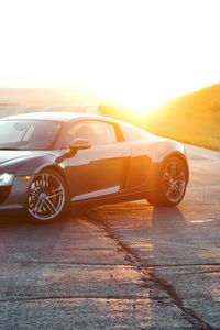 Preview wallpaper audi r8, audi, sports car, black, road, sunlight