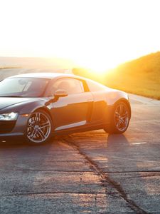 Preview wallpaper audi r8, audi, sports car, black, road, sunlight
