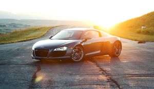 Preview wallpaper audi r8, audi, sports car, black, road, sunlight