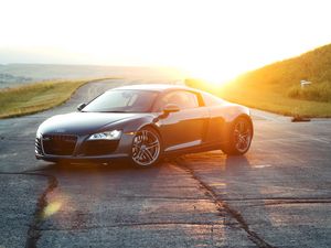 Preview wallpaper audi r8, audi, sports car, black, road, sunlight