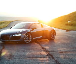 Preview wallpaper audi r8, audi, sports car, black, road, sunlight