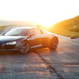 Preview wallpaper audi r8, audi, sports car, black, road, sunlight