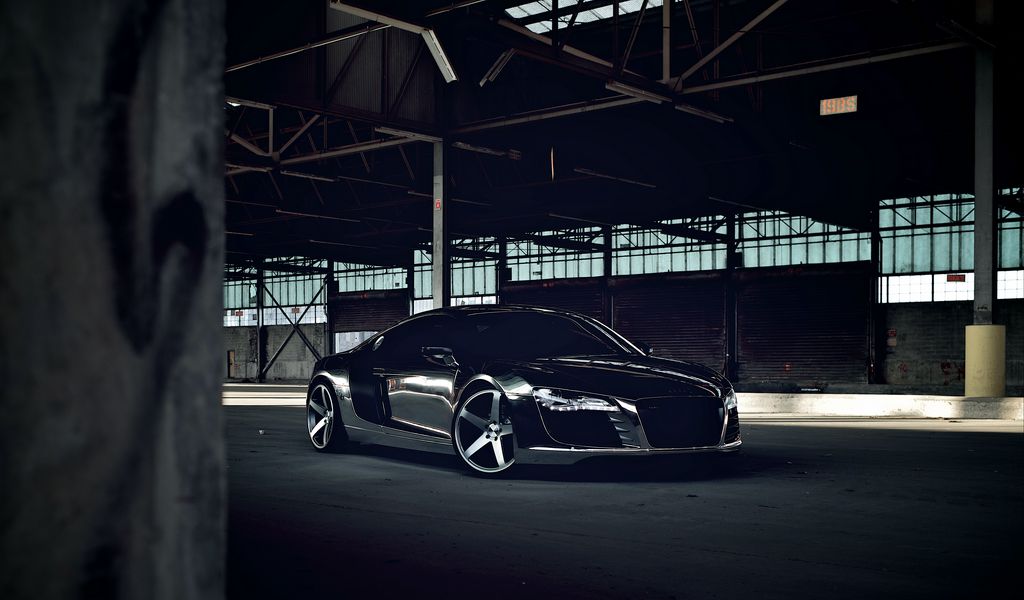 1024x600 Wallpaper audi, r8, chrome, black, cw-5, matte black