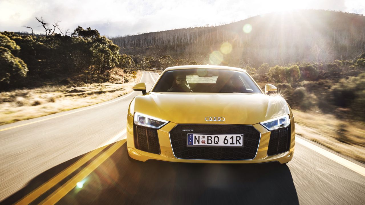 Wallpaper audi, r8, v10, yellow, front view