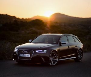 Preview wallpaper audi, rs4, side view, black, sunset