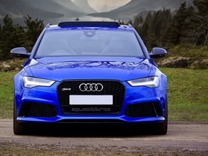 Preview wallpaper audi rs6, audi, car, blue, front view