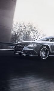 Preview wallpaper audi rs7, audi, car, gray, road, speed