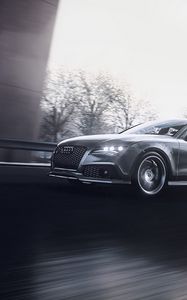 Preview wallpaper audi rs7, audi, car, gray, road, speed