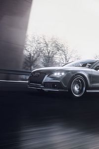 Preview wallpaper audi rs7, audi, car, gray, road, speed