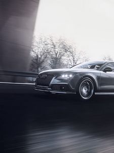 Preview wallpaper audi rs7, audi, car, gray, road, speed