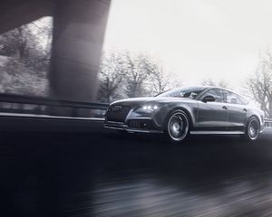 Preview wallpaper audi rs7, audi, car, gray, road, speed