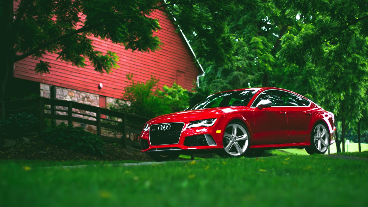 Wallpaper audi, rs7, red, grass, side view