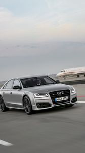 Preview wallpaper audi s8, audi, car, gray, speed, road