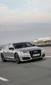 Preview wallpaper audi s8, audi, car, gray, speed, road