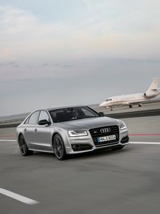 Preview wallpaper audi s8, audi, car, gray, speed, road