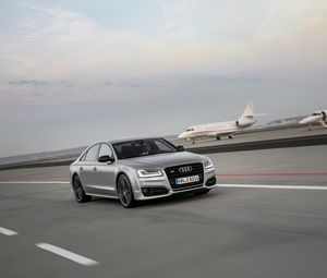 Preview wallpaper audi s8, audi, car, gray, speed, road