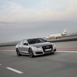 Preview wallpaper audi s8, audi, car, gray, speed, road