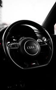 Preview wallpaper audi, steering wheel, car, black