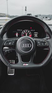Preview wallpaper audi, steering wheel, dashboard, car, black