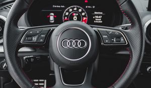 Preview wallpaper audi, steering wheel, dashboard, car, black