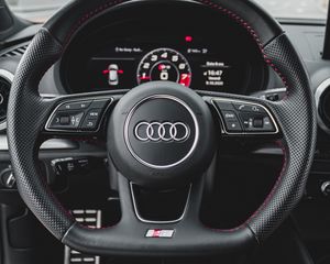 Preview wallpaper audi, steering wheel, dashboard, car, black