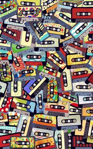 Preview wallpaper audio cassettes, collage, colorful