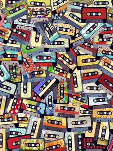 Preview wallpaper audio cassettes, collage, colorful