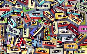 Preview wallpaper audio cassettes, collage, colorful