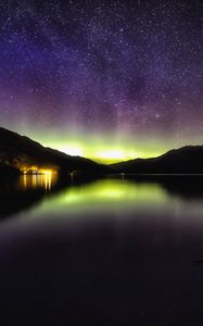 Preview wallpaper aurora, starry sky, night, loch lomond, scotland