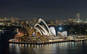 Preview wallpaper australia, evening, opera, theater, river, landmark