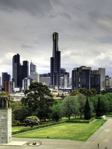 Preview wallpaper australia, melbourne, skyscrapers, nature, park, beautiful walk, buildings