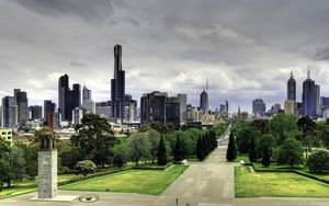 Preview wallpaper australia, melbourne, skyscrapers, nature, park, beautiful walk, buildings