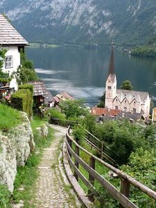 Preview wallpaper austria, lake, home, structures, mountains