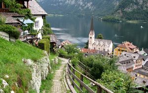 Preview wallpaper austria, lake, home, structures, mountains
