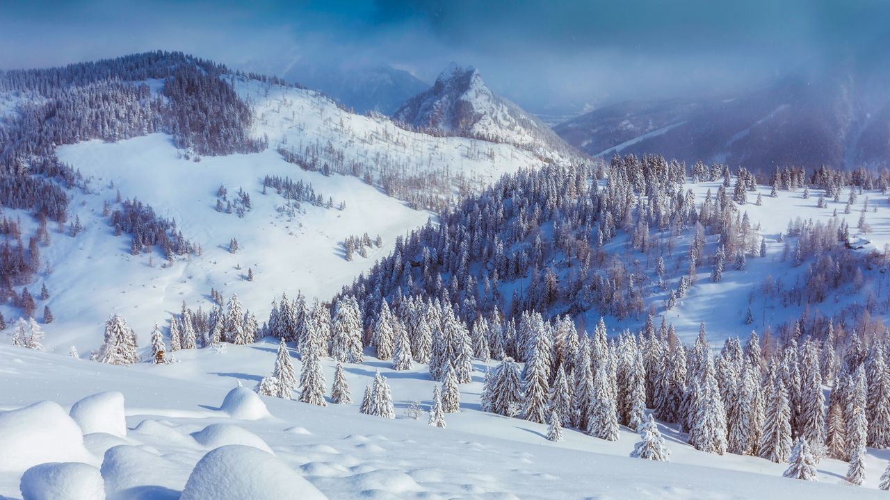 Wallpaper austria, mountains, snow, valley