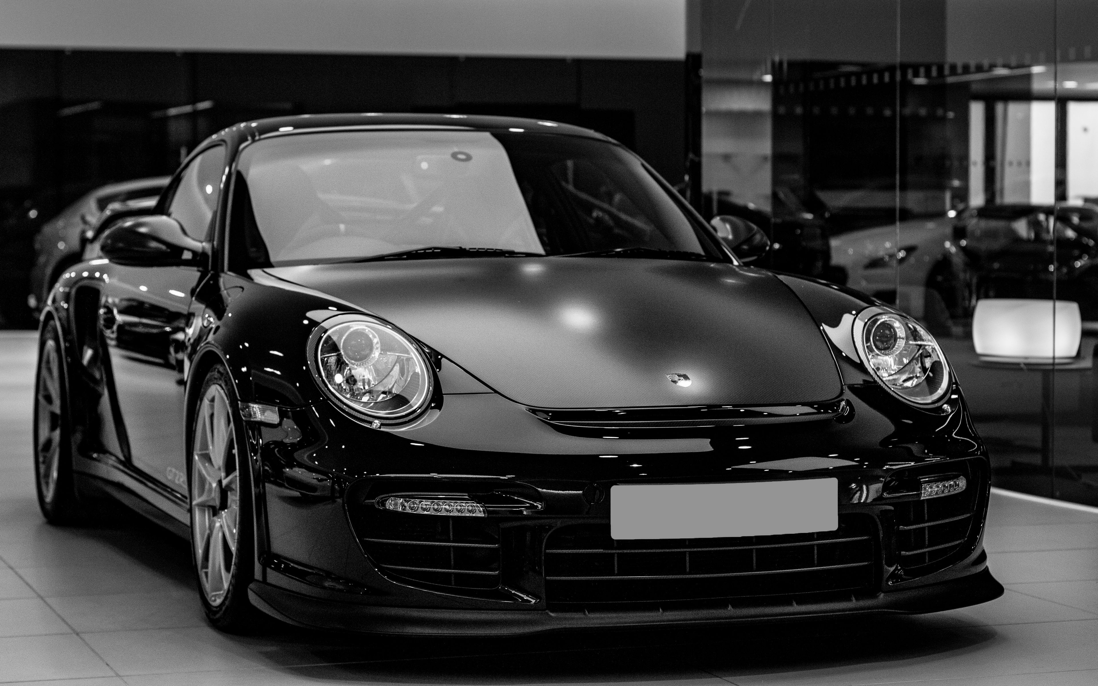 Download wallpaper 3840x2400 auto, black, headlight, bw 4k ultra hd 16
