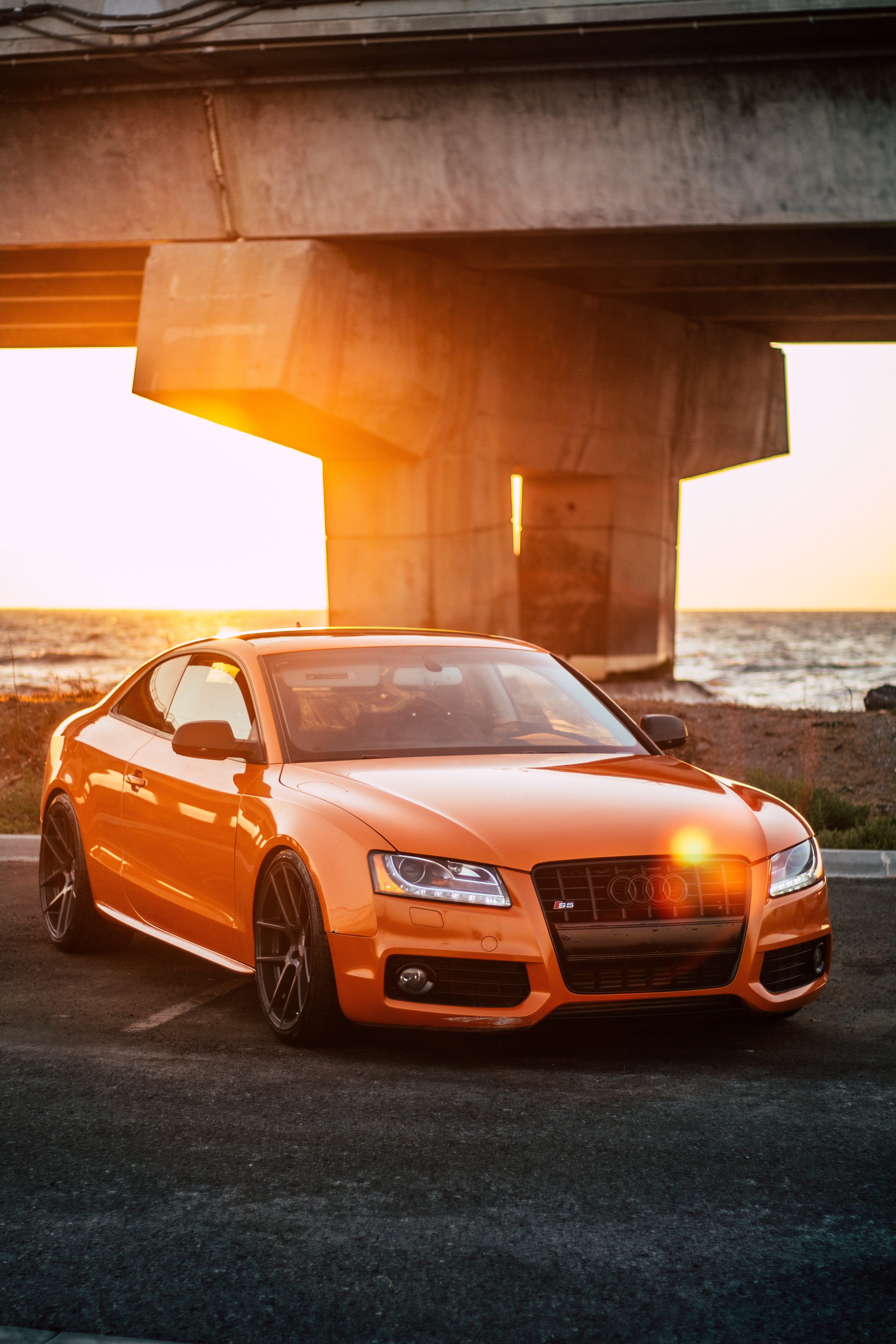 Download wallpaper 3456x5184 auto, orange, side view, highlights, light hd  background