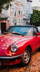 Preview wallpaper auto, red, side view, autumn, foliage