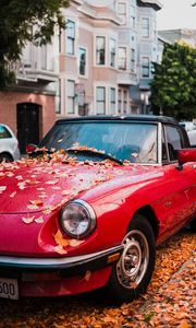 Preview wallpaper auto, red, side view, autumn, foliage