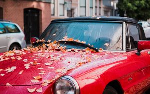 Preview wallpaper auto, red, side view, autumn, foliage