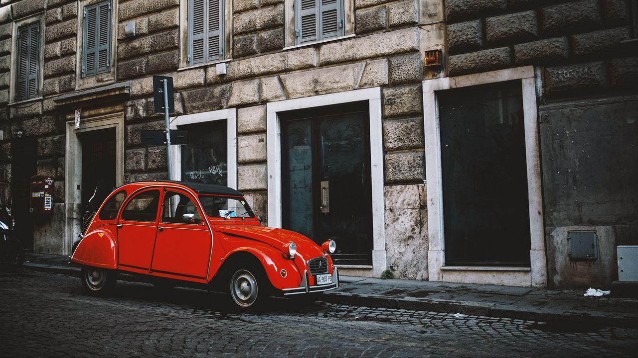 Wallpaper auto, retro, red, street