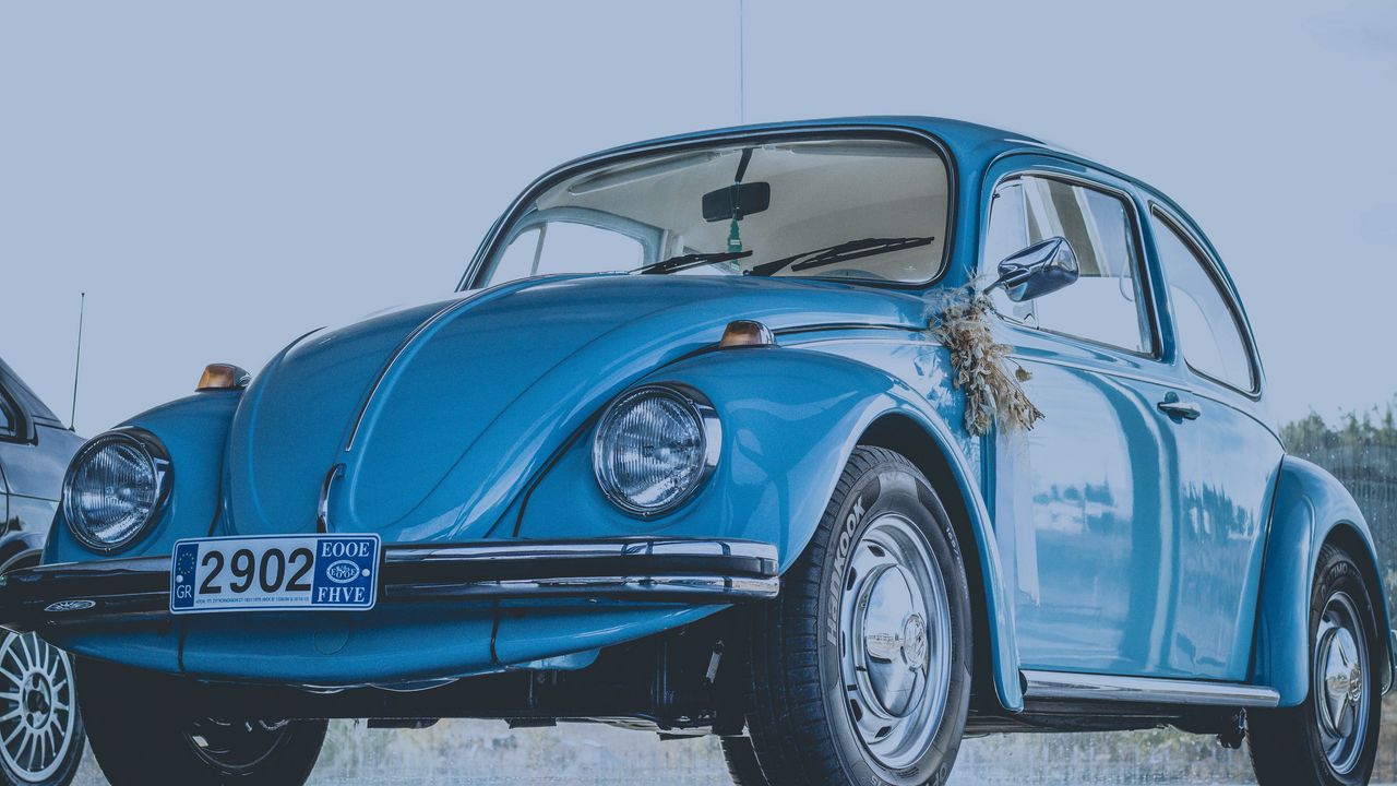 Wallpaper auto, retro, side view, blue