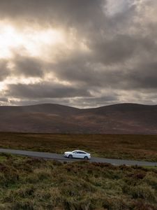 Preview wallpaper auto, road, traffic, mountains, clouds