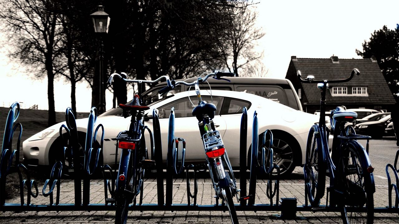 Wallpaper auto, white, bicycle, parking