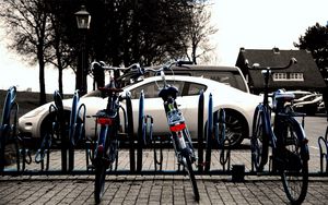 Preview wallpaper auto, white, bicycle, parking